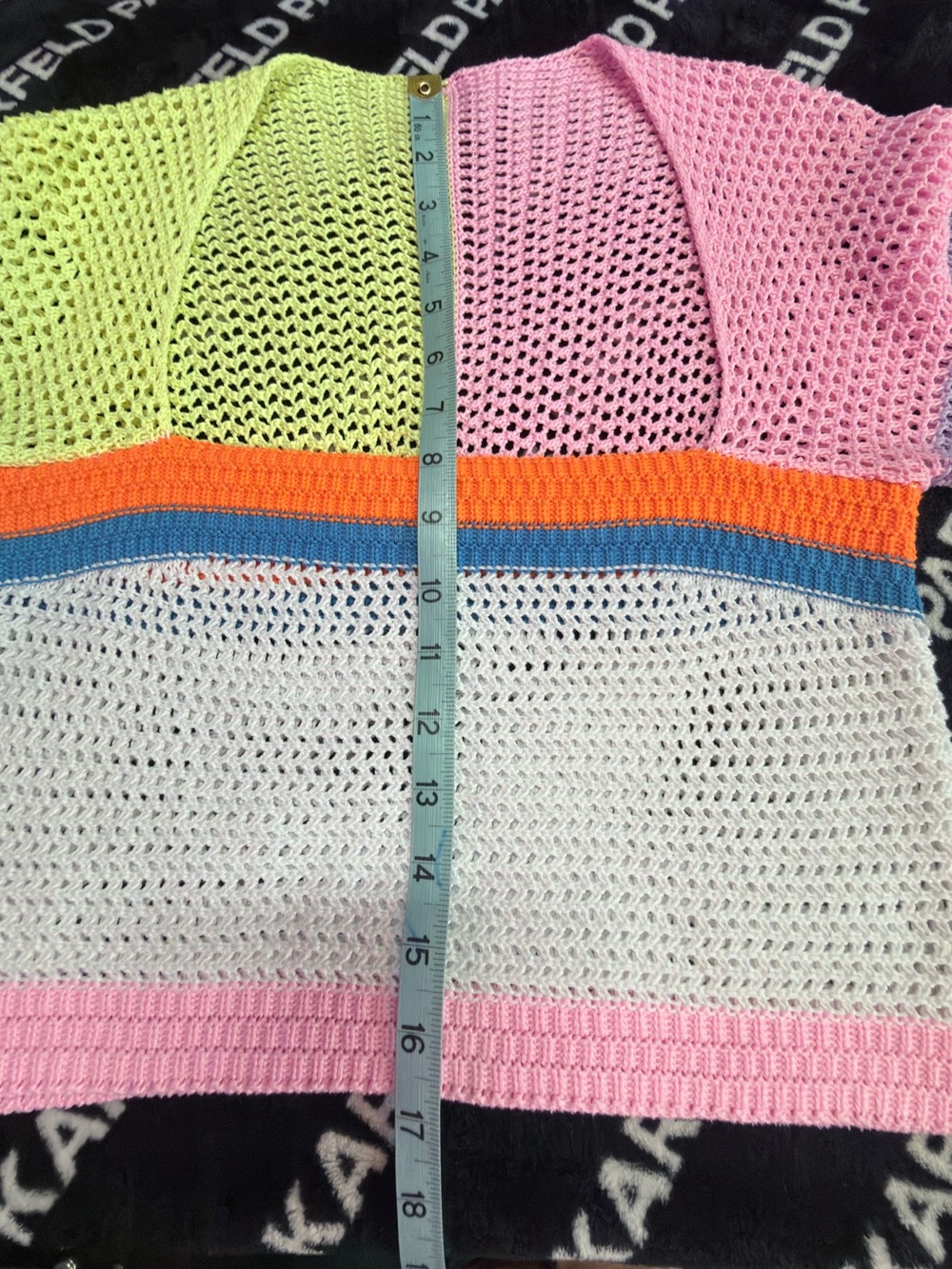 Colorblock Crochet Knit Bell Sleeve Sweater Top - Picture 6 of 7